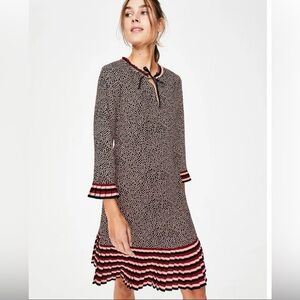 Boden Lara Pleat Detail Pink & Black Semi Fitted Midi Shift Dress Size 10